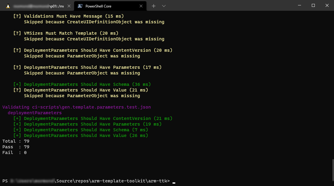 Arm template test toolkit output sample