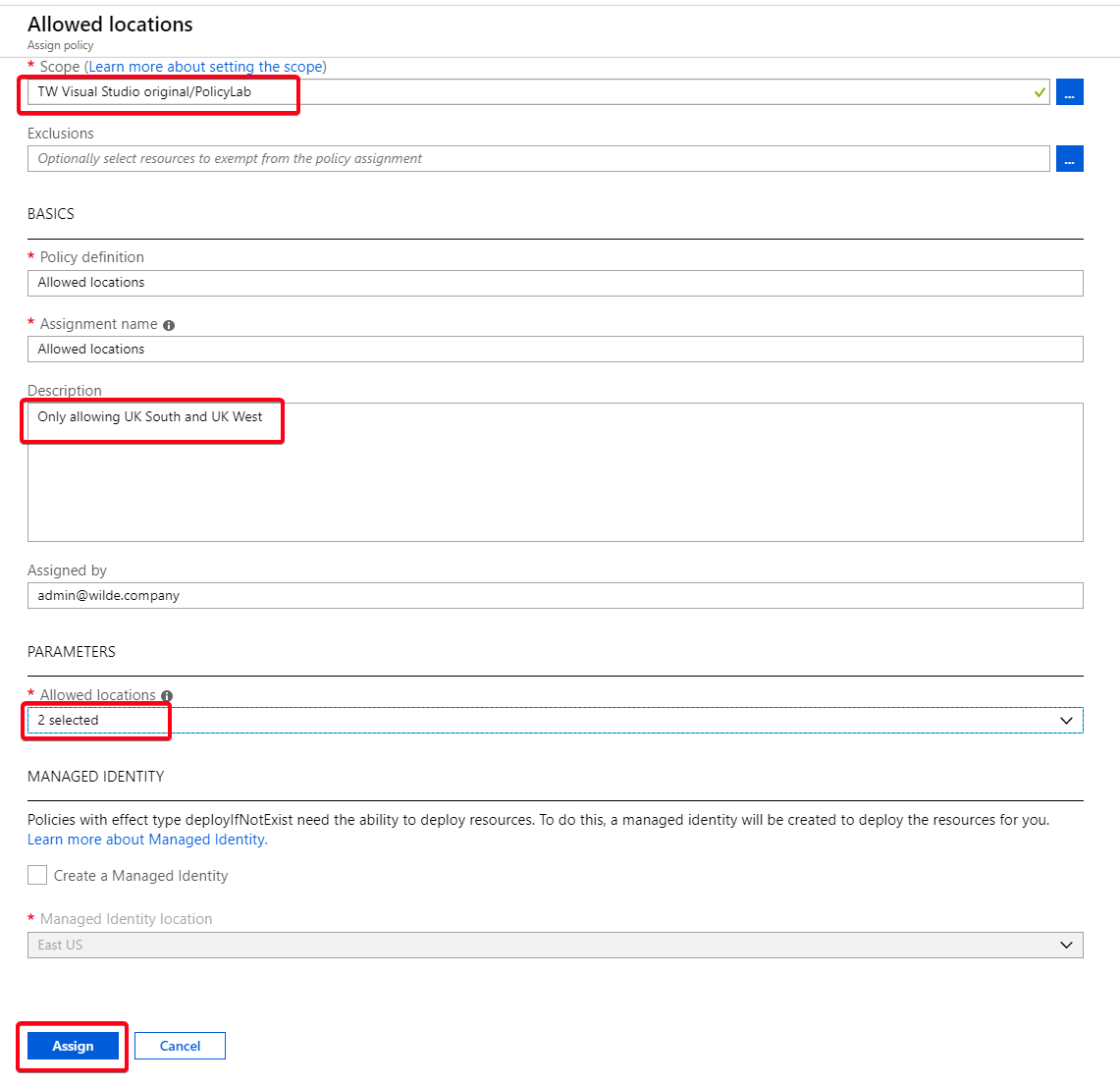 Policy Definition-Allowed Locations