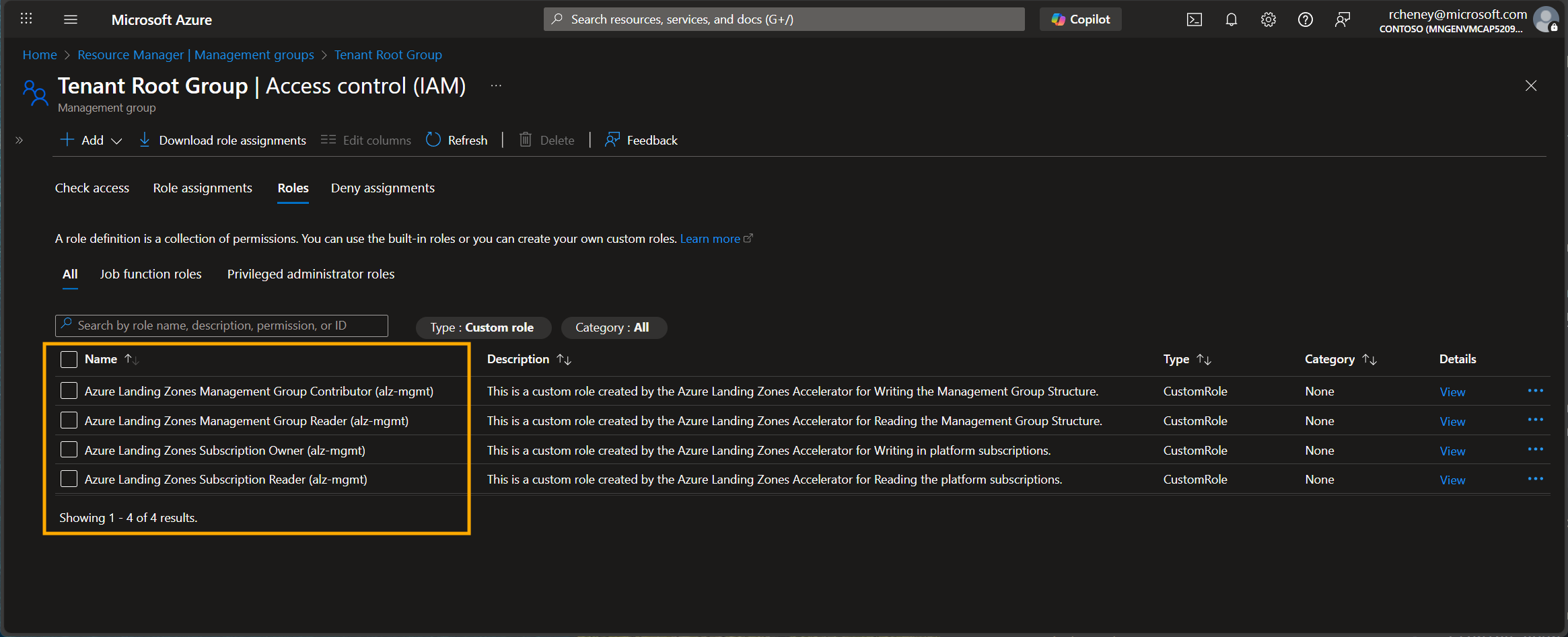Custom role definitions used by the managed identities