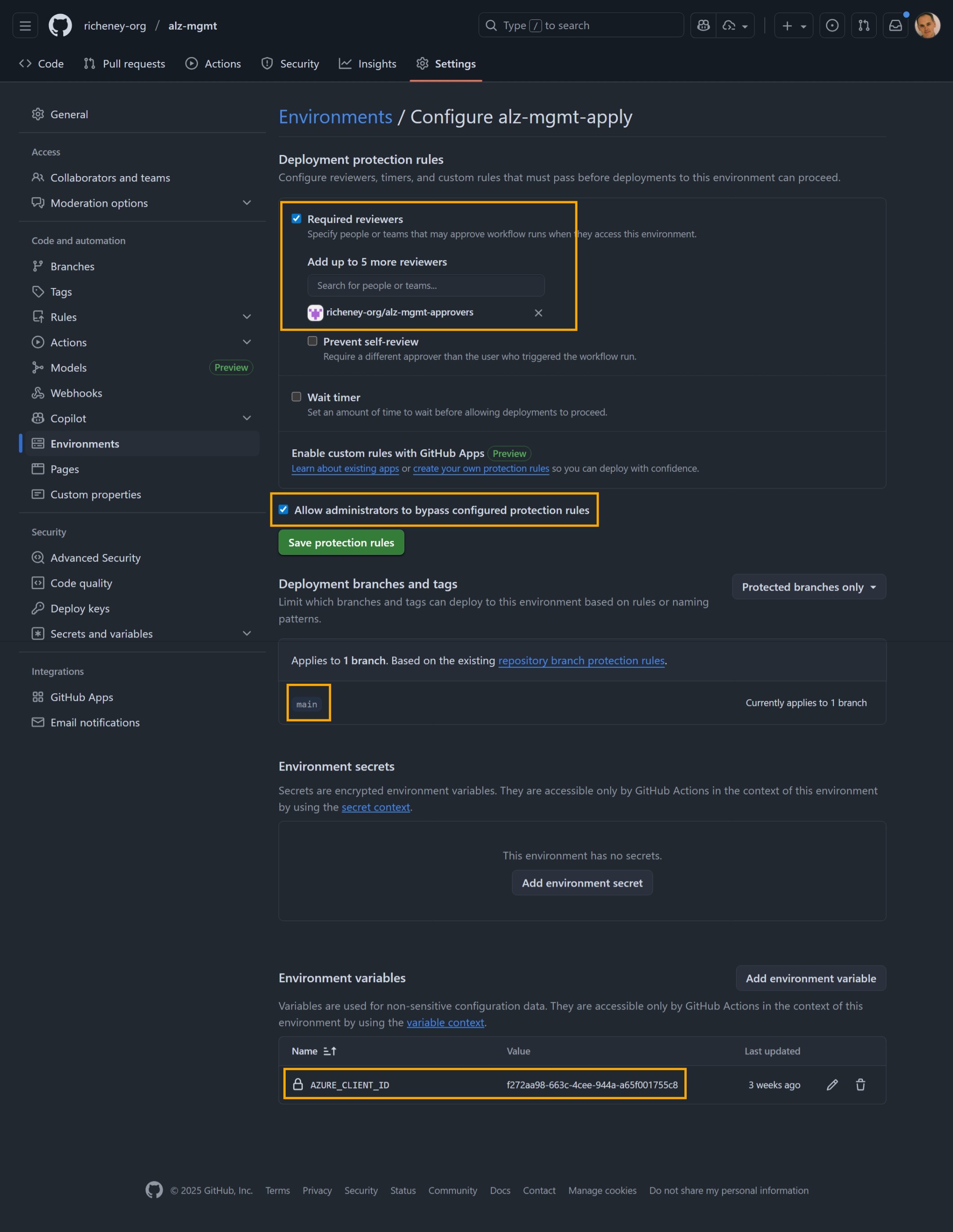 Environment rules for the apply environment