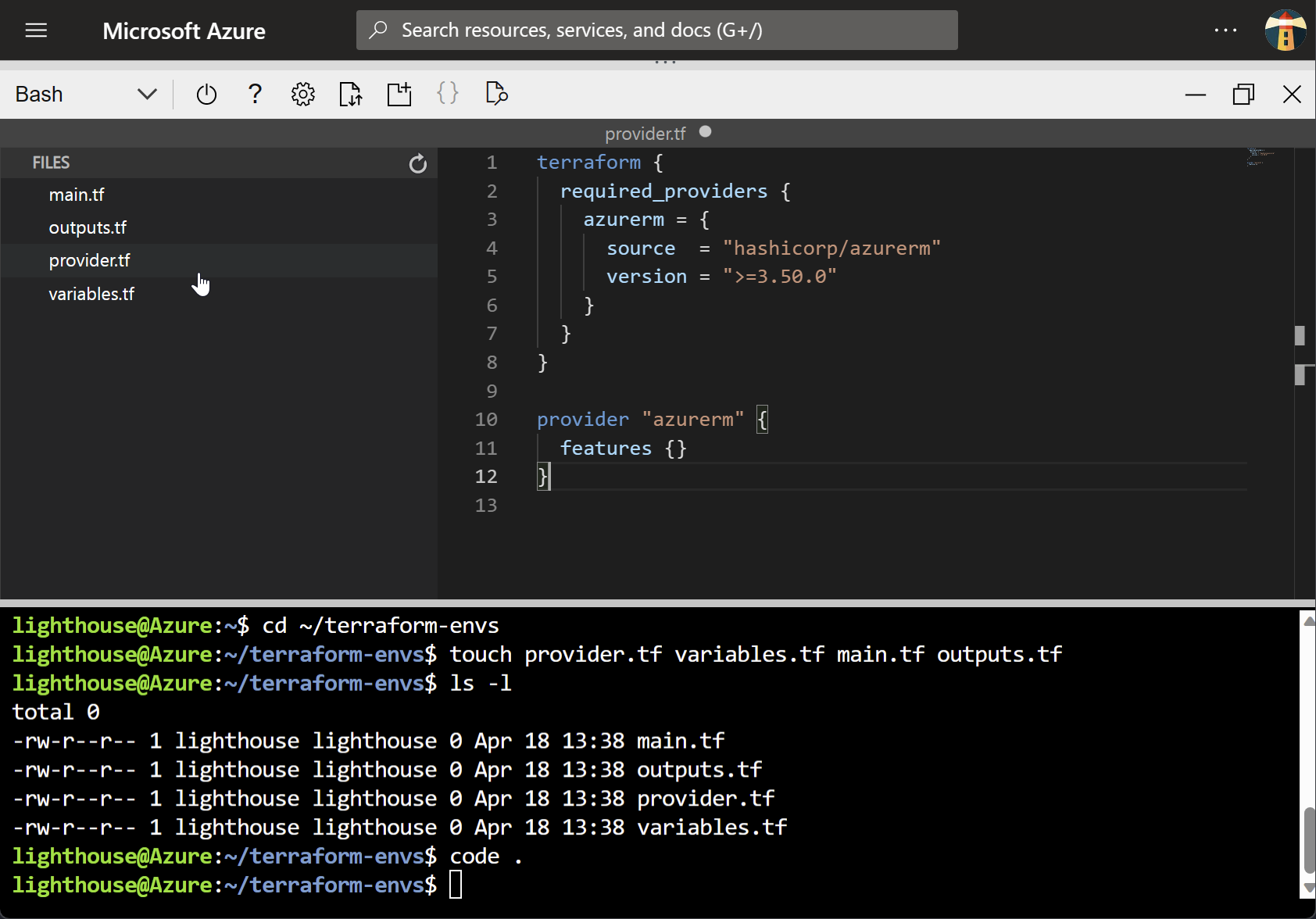 Monaco editor in Azure Cloud Shell