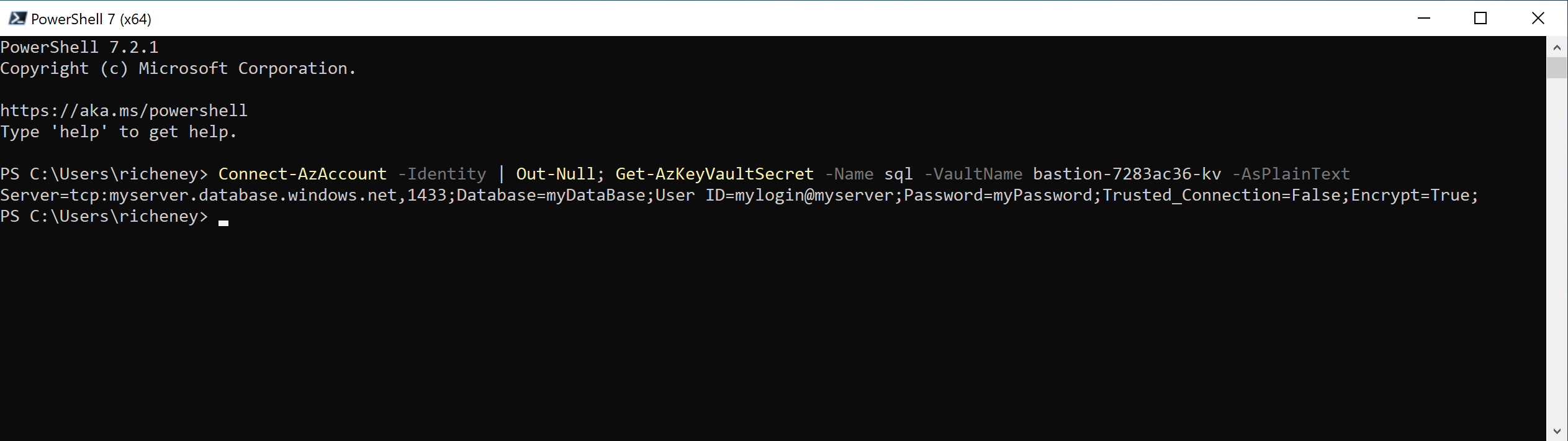 Example secret via PowerShell